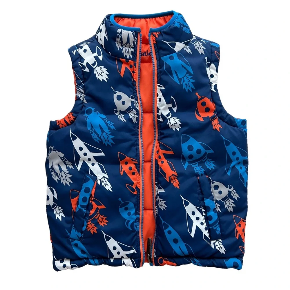 Hatley Puffer Vest Reversible Sleeveless Retro Rocket Ships (5)